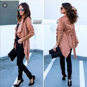 Faye Faux Suede Pocketed Trench Coat - Camel